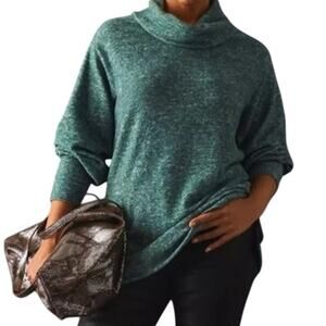 Anthropologie Maeve Fleece Sweater Cowl Neck Longline Tunic Teal Green Womens 2X